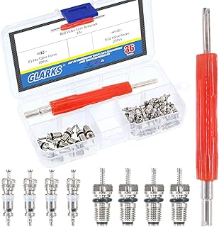 Glarks 36Pcs Car Air Conditioner Valve Core Schrader Valve Cores Accessories A/C R12 R134a Refrigeration Tire Valve Stem with Double Head Dual Dismantling Remover Installer Tool Assortment Kit