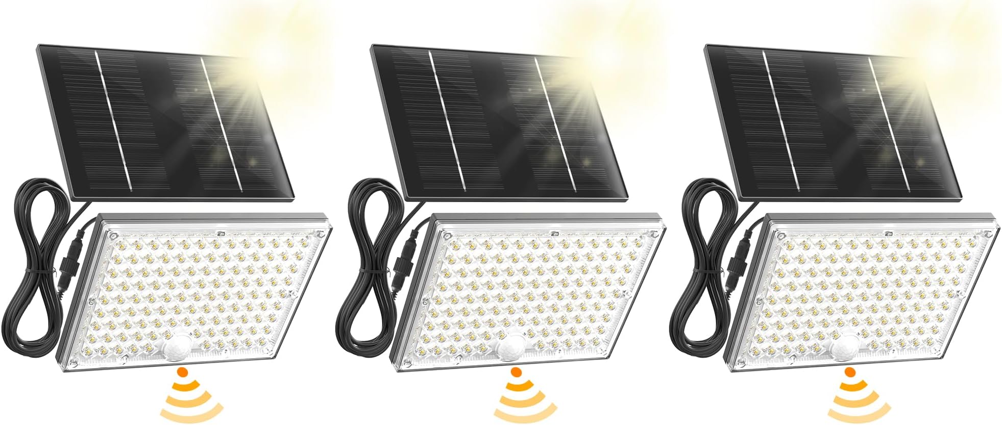 SUPERDANNY Solar Outside Lights with 113 Bright LEDs 7000K, Motion Sensor Outdoor Flood Lights Dusk to Dawn with 16ft Cable IP65 Waterproof, Security Light for Garden Barn Porch 3 Pack（Gray）