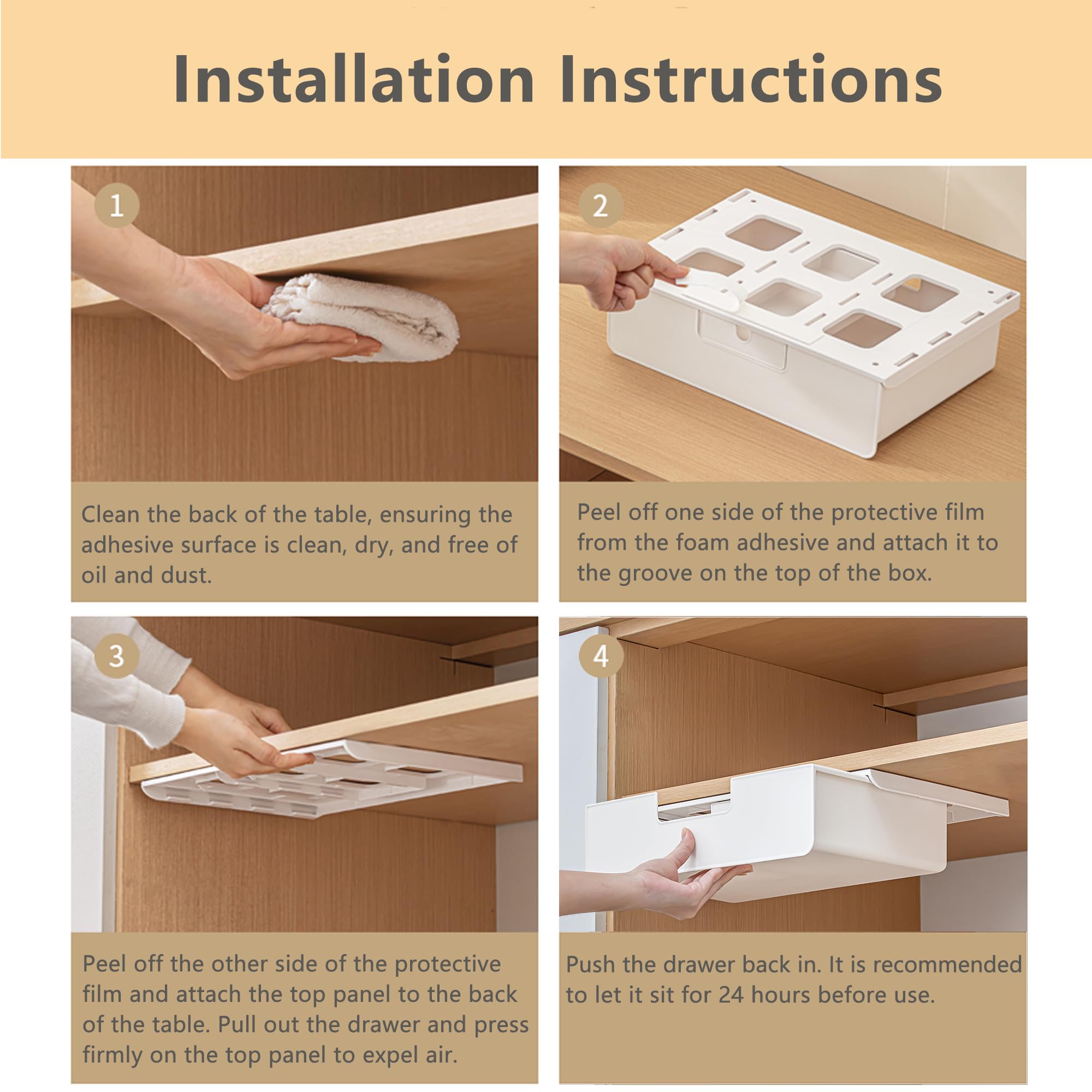 Boîte de rangement autocollante sous meuble pour bureau, école, cuisine (blanc)