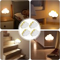 Asfrode 4 db LED éjszakai fény gyerekszobához, felhő dekoráció, automatikus éjjeli lámpa 7