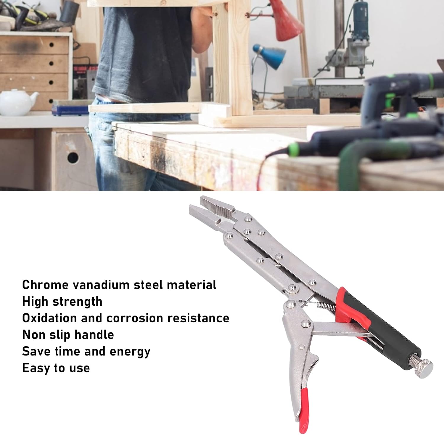 Straight Jaw Locking Pliers Fast Release Long Nose Adjustable Clamping Tool Vanadium Steel Woodworking Crafting