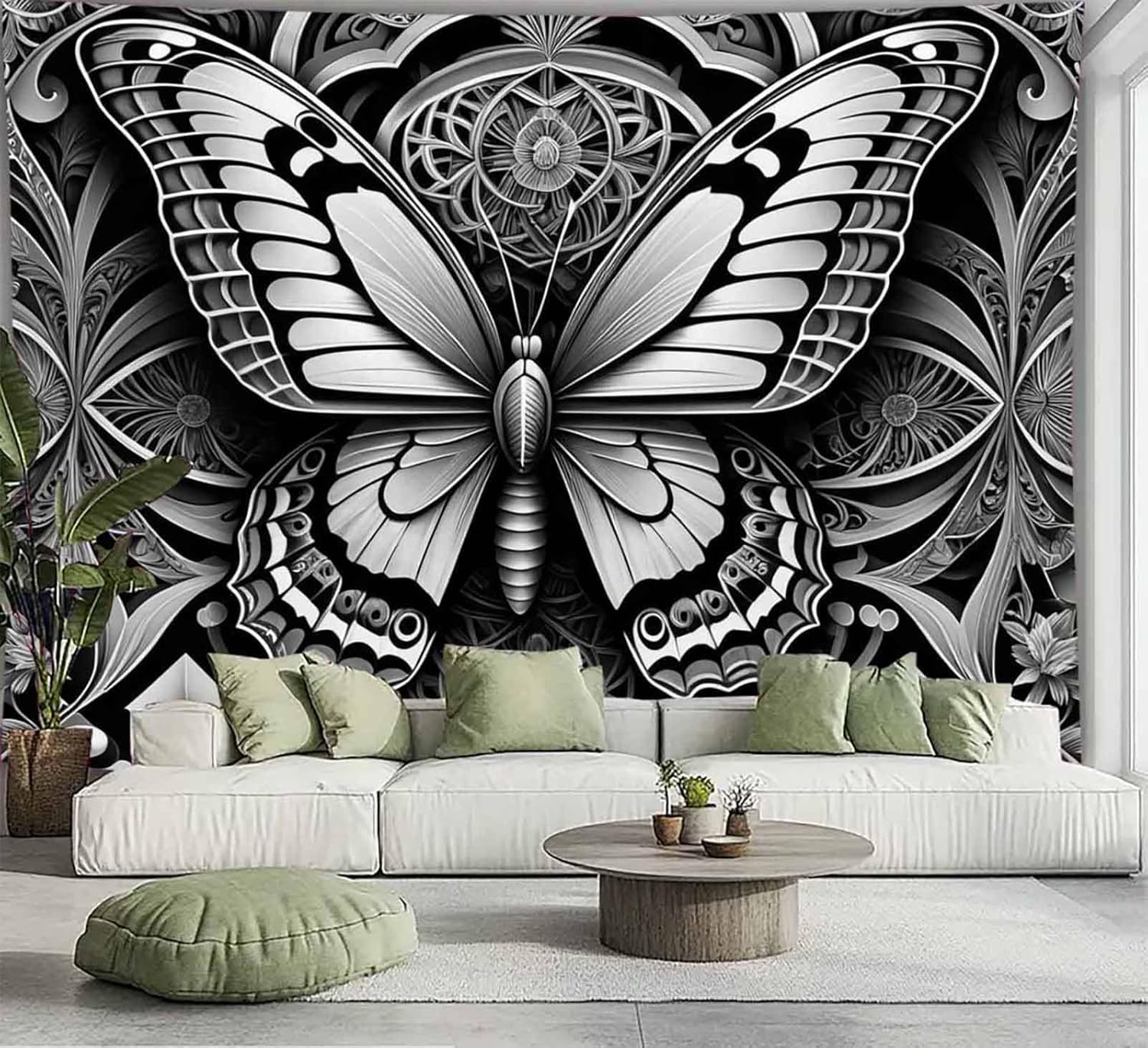 FENDROM ブラック ホワイト 蝶 タペストリー 壁掛け ボーホー アート 蛾 壁タペストリー 美的 ヴィンテージ 蝶 装飾 ホ