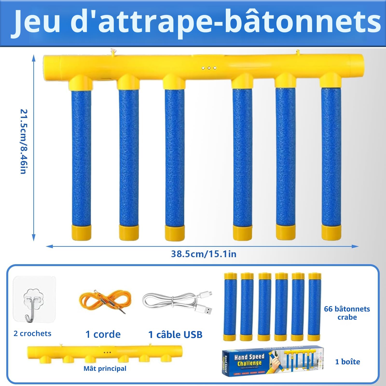 Jouet d'Entraînement à la Réaction avec Bâtons Tombants - Jeu de Capture de la Coordination Œil-Main pour Enfants et Adultes - Défi Réflexe (A)
