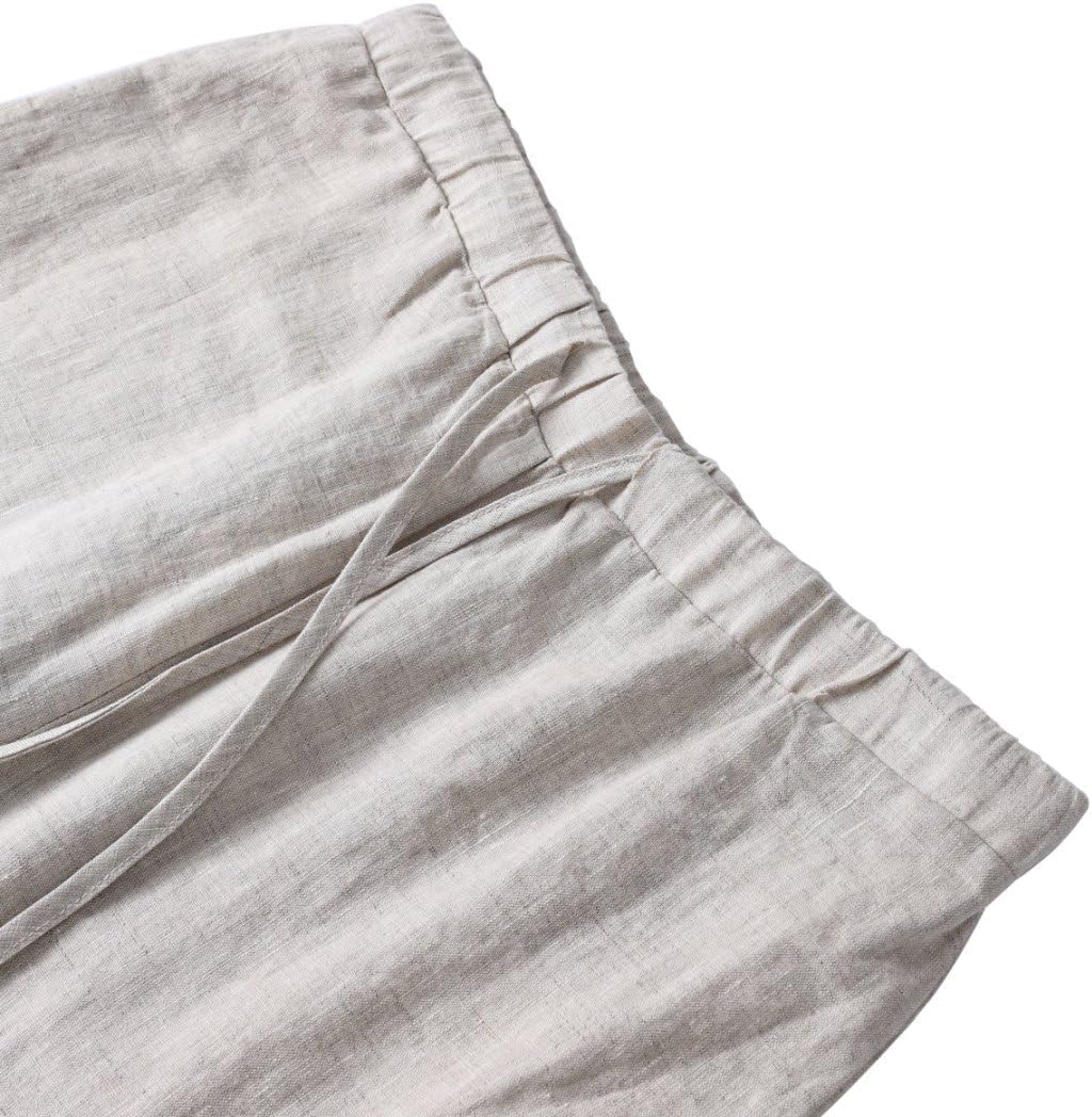 Amazhiyu Men's 100% Linen Summer Casual Elastic Drawstring Loose Pants Pockets Flax, Medium - Image 4