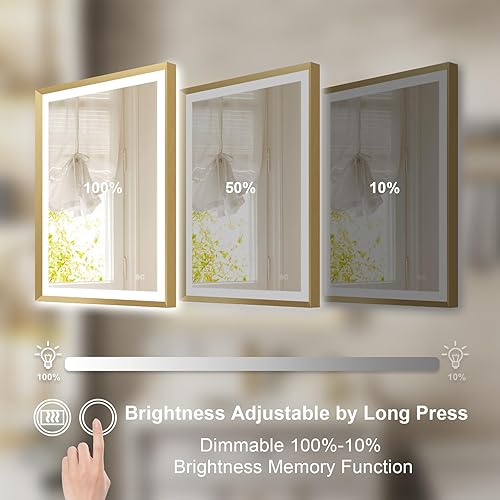 Miniatura 4 de WELLFOR Espejo de pared con marco LED de 24 pulgadas de ancho x 32 pulgadas de largo, retroiluminado e iluminado frontal para baño, hotel, espejo de