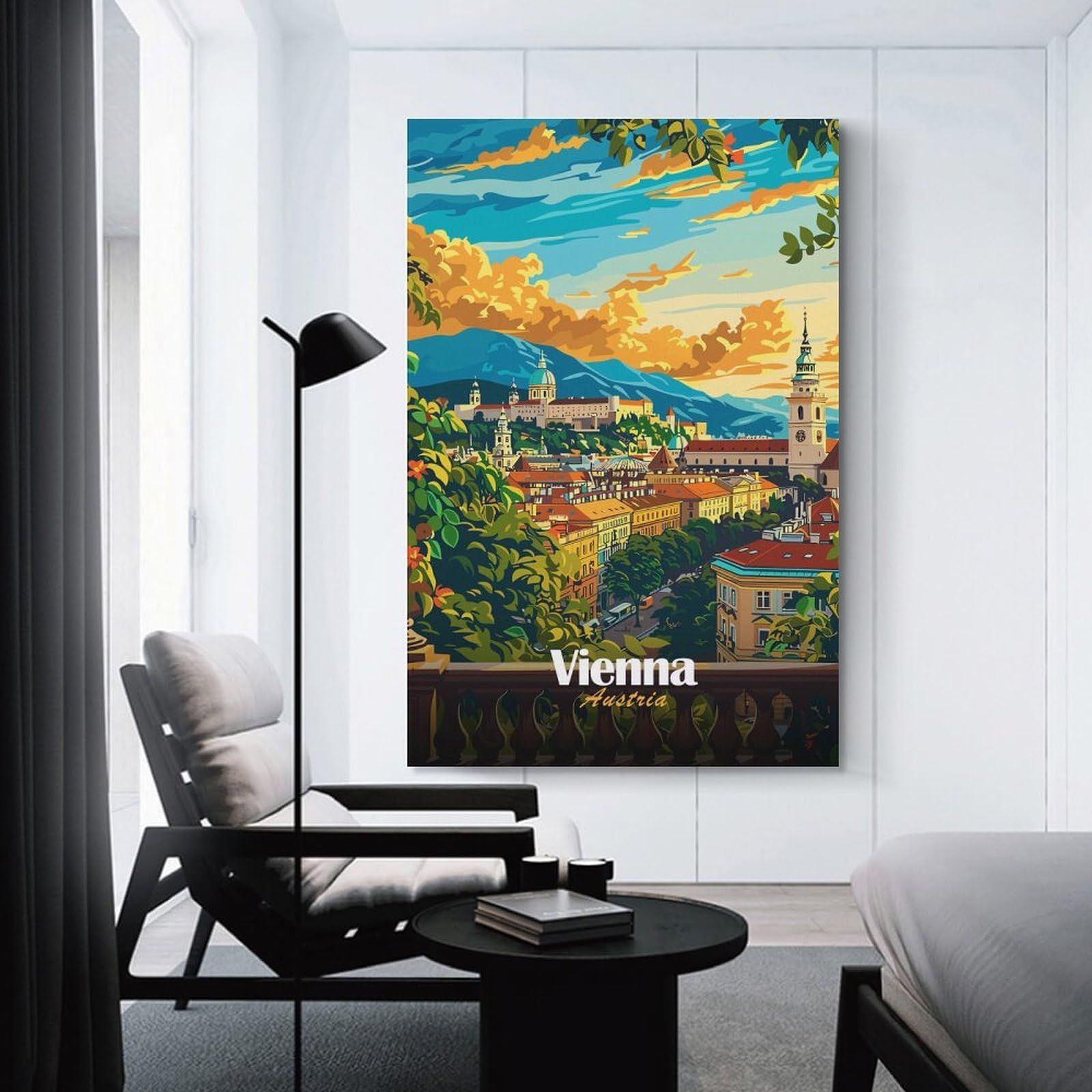 Junmoney Decorative Wall Artwork Vienna Cityscape, 24x36inch(60x90cm), for Calm Bedrooms, Home Corners Or Flats, An Easy Wall Refresh for Bedrooms