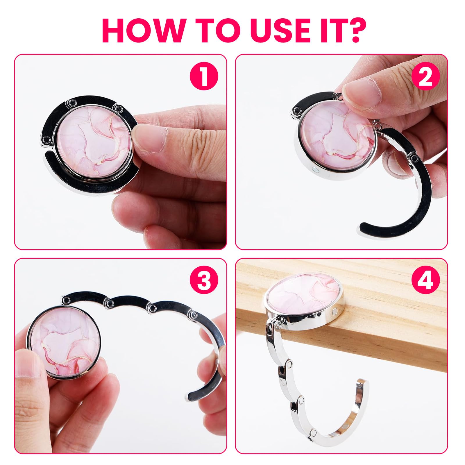 4 Taschenhalter Für Tische - Faltbare Haken In Marmor-Optik Für Restaurant & Büro