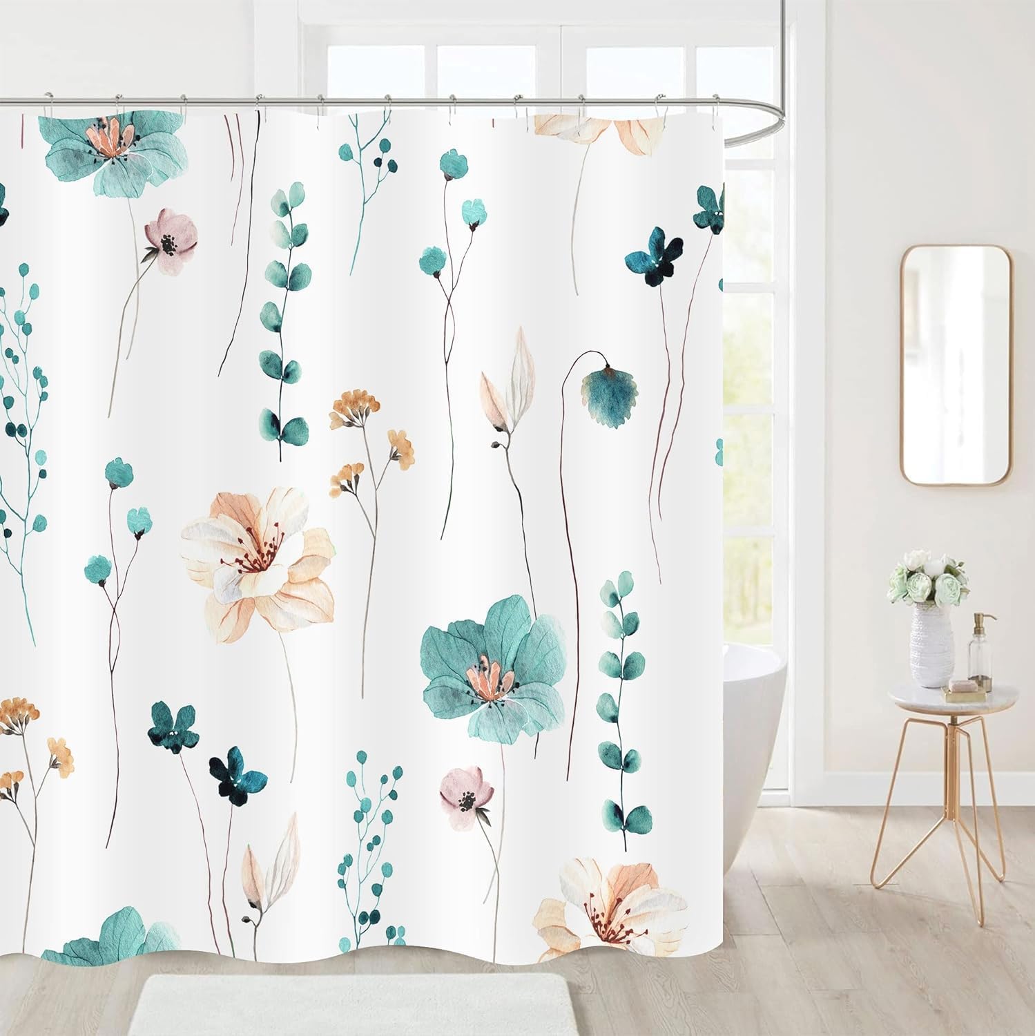Amazon.com: BIVINAR Extra Long Teal Orange Watercolor Floral Shower ...