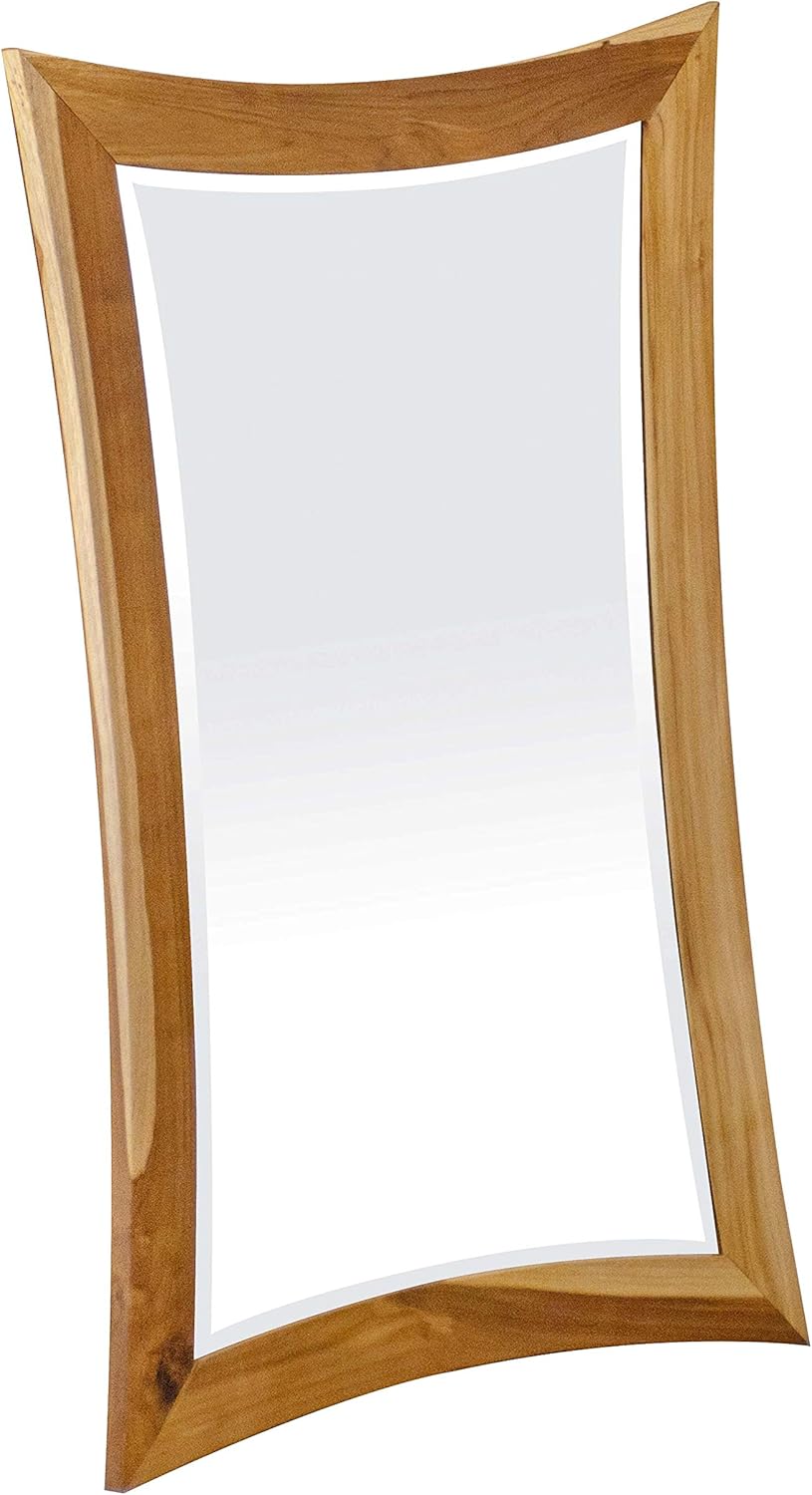 EcoDecors Curvature Teak Hanging Vanity Mirror (24 inch x 35 inch) in Natural Teak