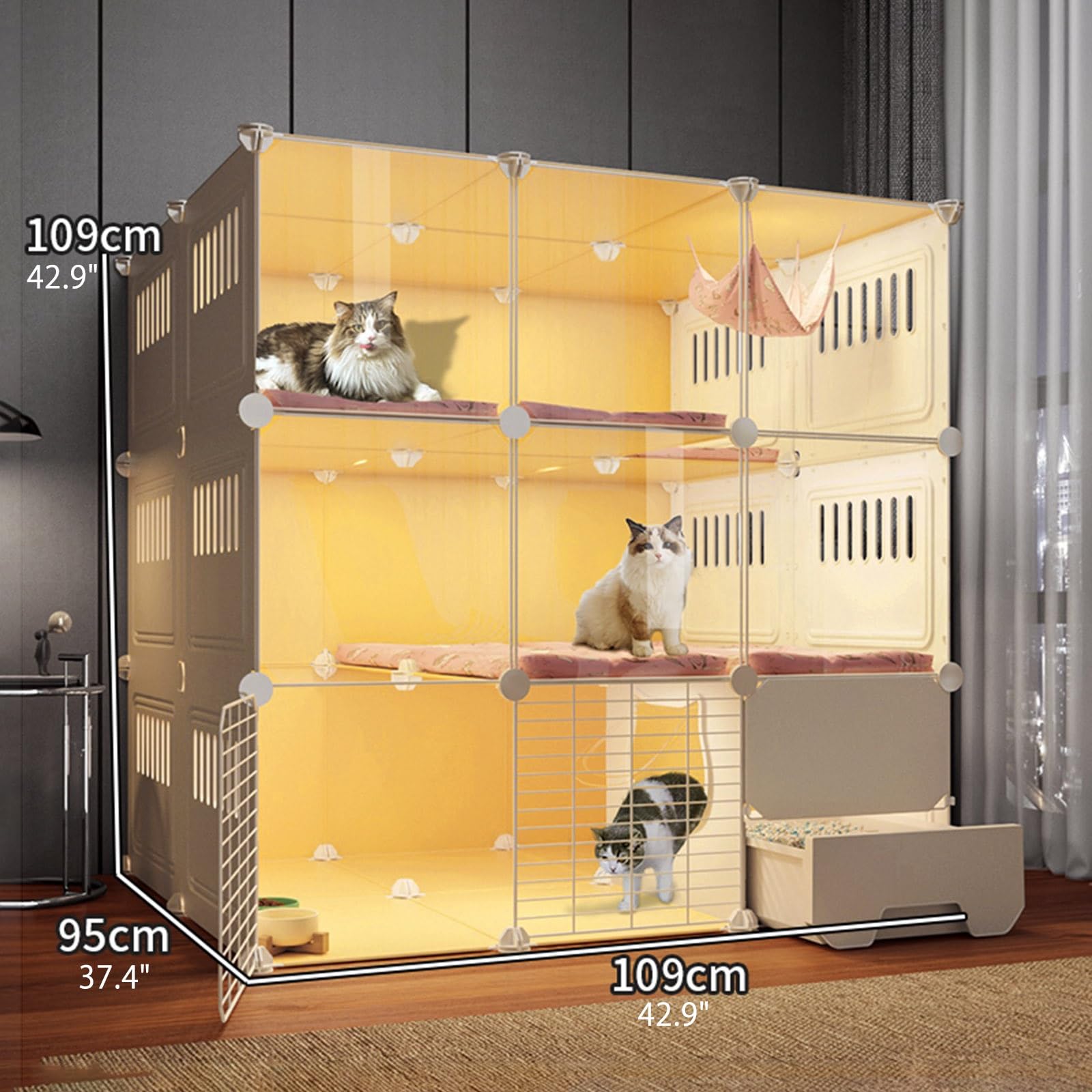 Katzenkäfig für den Innenbereich, zusammenklappbarer Haustierkäfig mit Katzentoilette, einfach zu montierende Katzenstreu für Kleintiere, langlebiges und geräumiges Design