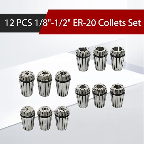 Miniatura 4 de findmall Juego de 12 pinzas ER-20 de 1/8"-1/2" para máquina de grabado CNC y herramienta de torno de fresado