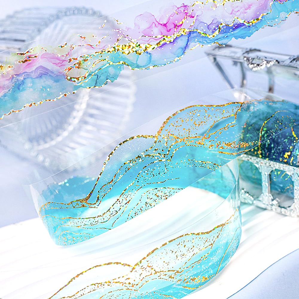 2Pcs Ribbon Washi Tape Set Gold Blue Purple Washi Tape Stickers Decorative Tape PET Tape Aesthetic Washi Tapes PET Tapes Washi Tape for Journaling Scrapbooking Supplies Diy Decoration Stationery