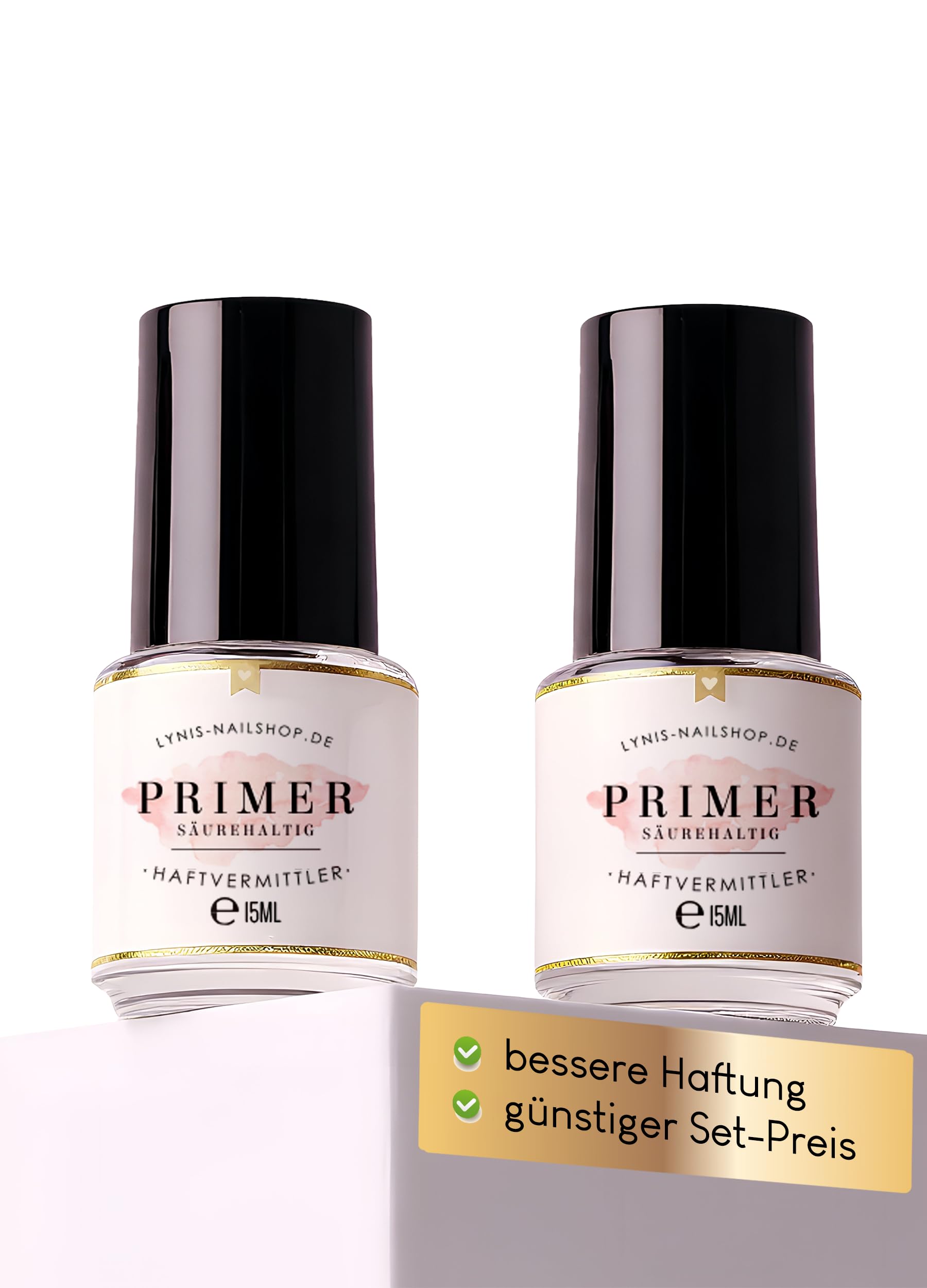 Primer für Gelnägel und Acrylnägel als Ultra Bond & Double Tape Haftungsvermittler gegen Liftings mit Verstärkter Haftung durch Klebewirkung, Säurehaltig, 2x 15ml · Lynis-Nailshop.de