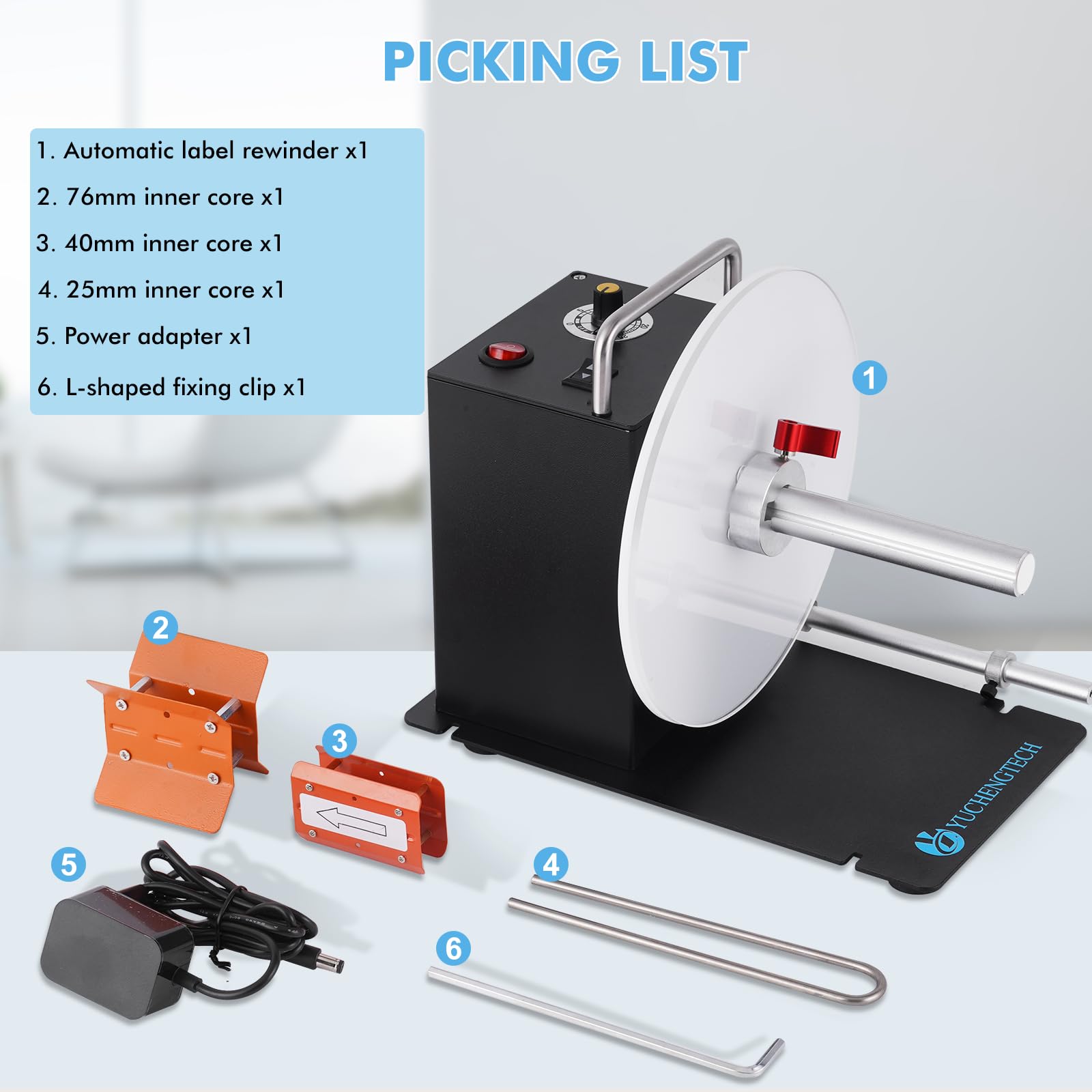 YUCHENGTECH Avvolgitore Etichette Automatico Diametro 200mm Velocità 0-200 mm/s Riavvolgitore Etichette Bidirezionale per Nucleo 1/1.5/3 Pollici con Istruzioni e Accessori