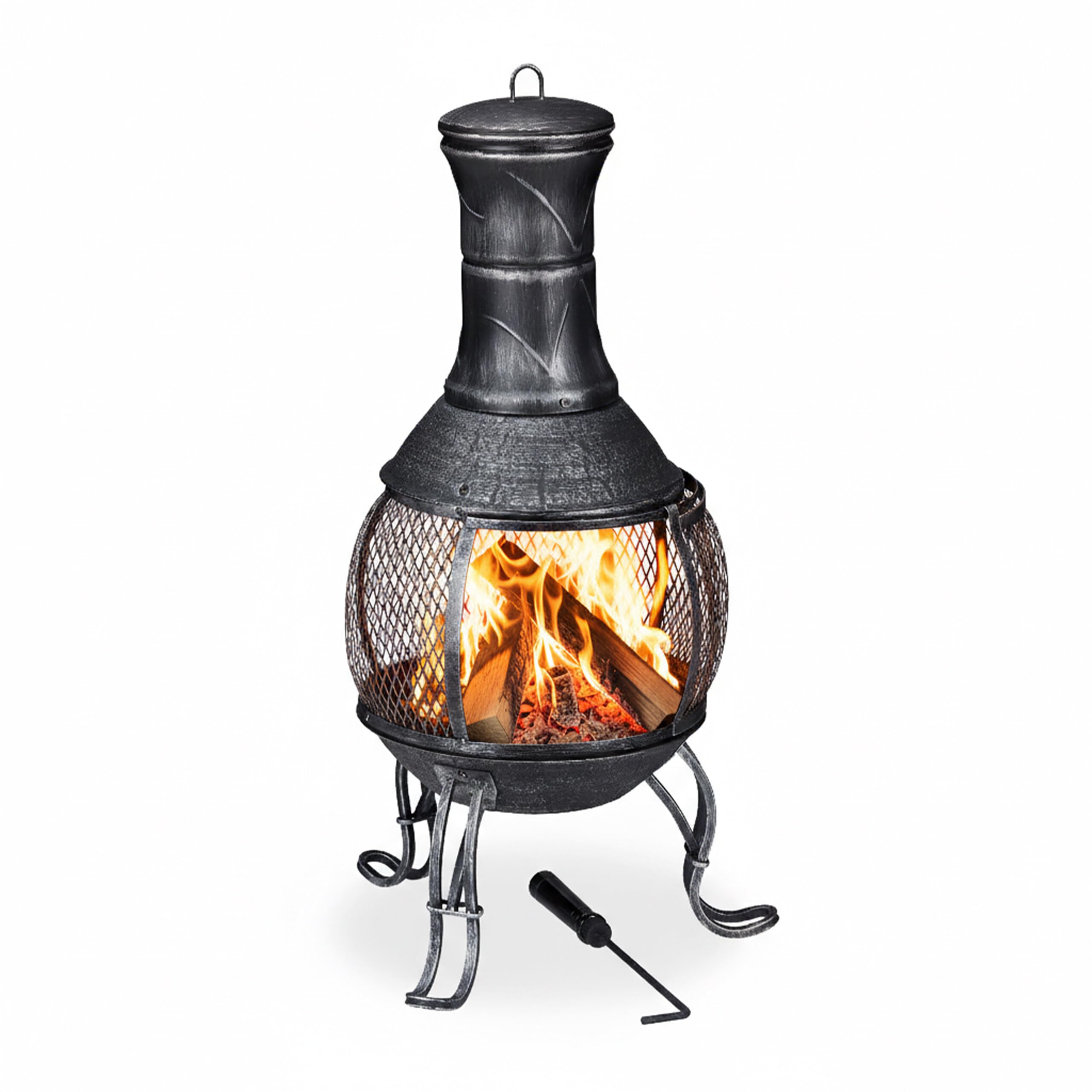 Relaxdays Forno Azteco Attizzatoio Graticola per Legna Griglia Parascintille Giardino Alto 89 cm Grigio