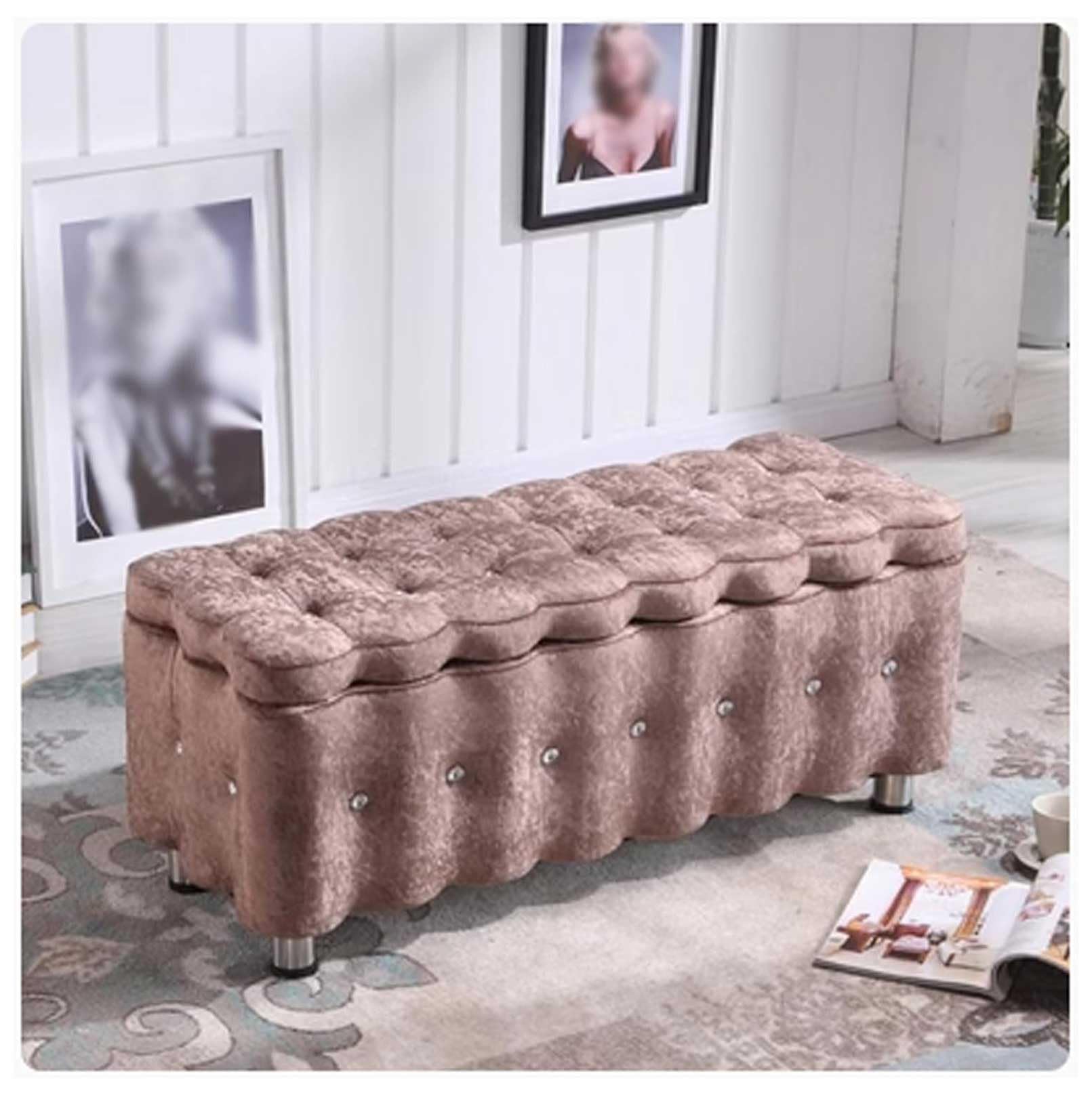 MSHGSKU 31x16x16 Inch Storage Bench & Ottoman Large Capacity Pouf with Metal Legs Footrest & Shoe Storage for Bedroom Living Room Entryway Stylish & Functional Furniture