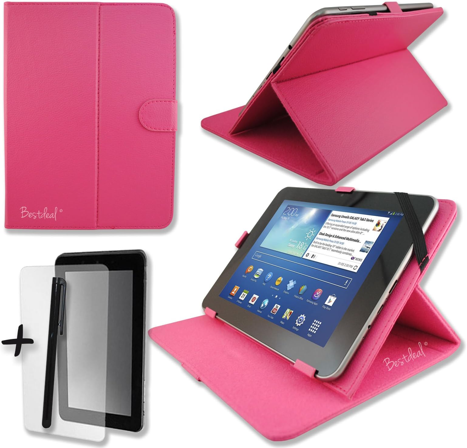 Rose Pink PU Leather Cover Case Protector & Stand for Huion Inspiroy H640P 10'', 10.1'' Tablet PC + Screen Protector and Stylus Pen
