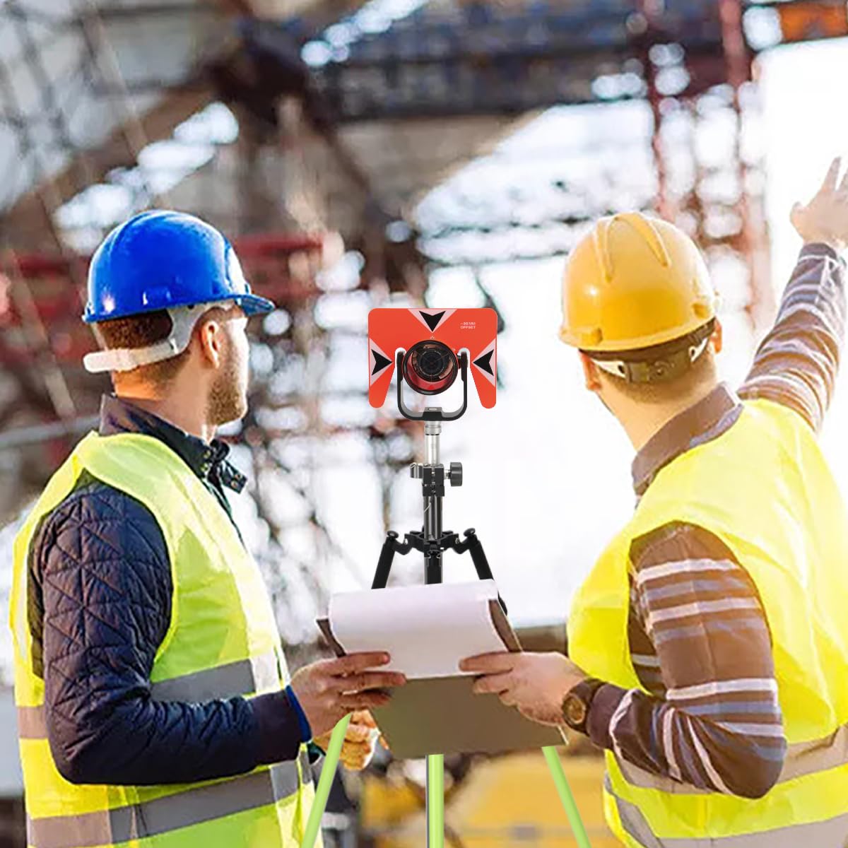 Trípode de liberación de pulgar, trípode profesional de aluminio para postes de prisma y topografía, compatible con estaciones totales y equipos de topografía, verde