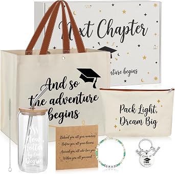 Lukeline 5 Pcs Graduation Gifts for Women,Practical Graduation Gift Include Tote Bag, Makeup Bag, Mug, Keychain, and Bracelet for College,High School Grads, Graduation Gifts Set for Her with Box