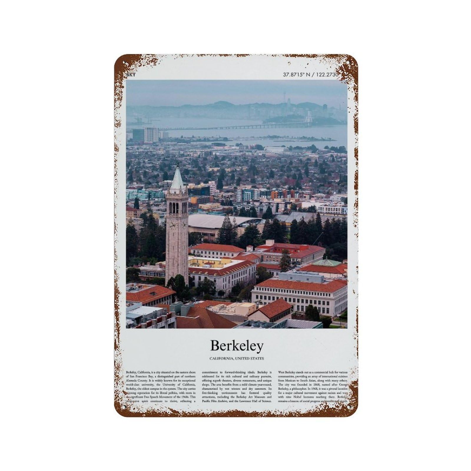 xiaoxiaoshen Berkeley California, United States, USA City Scenery Wall Decor Art Metal Tin Poster Modern Home Decor Art Home Bar Shop Decorations Vintage Sign 30x20cm