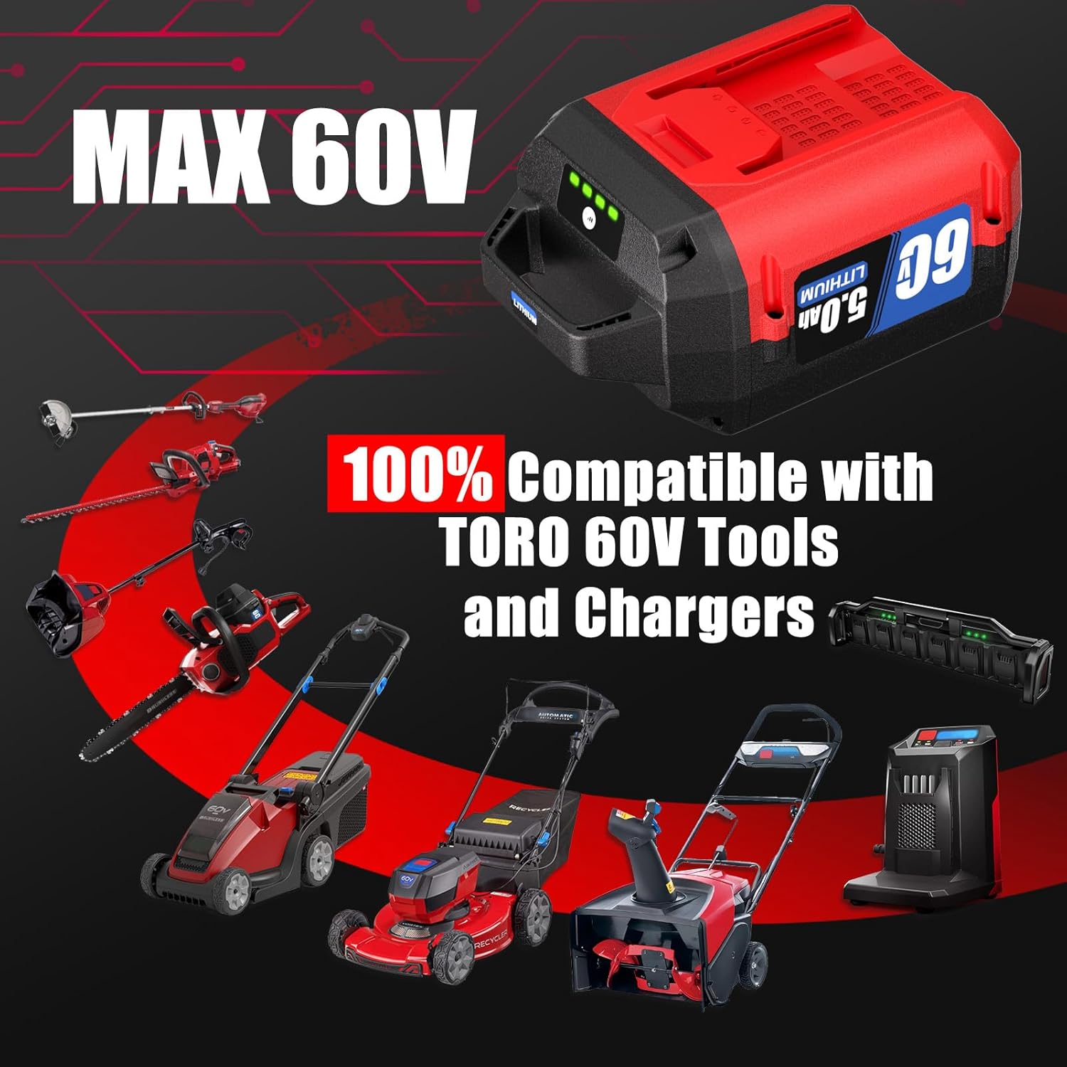 60V Replacement for Toro 60V Battery 5.0AhL108 L135 L216 L324 L40, Compatible with Toro Battery Flex-Force Power System for 60V Power Tools (RED)