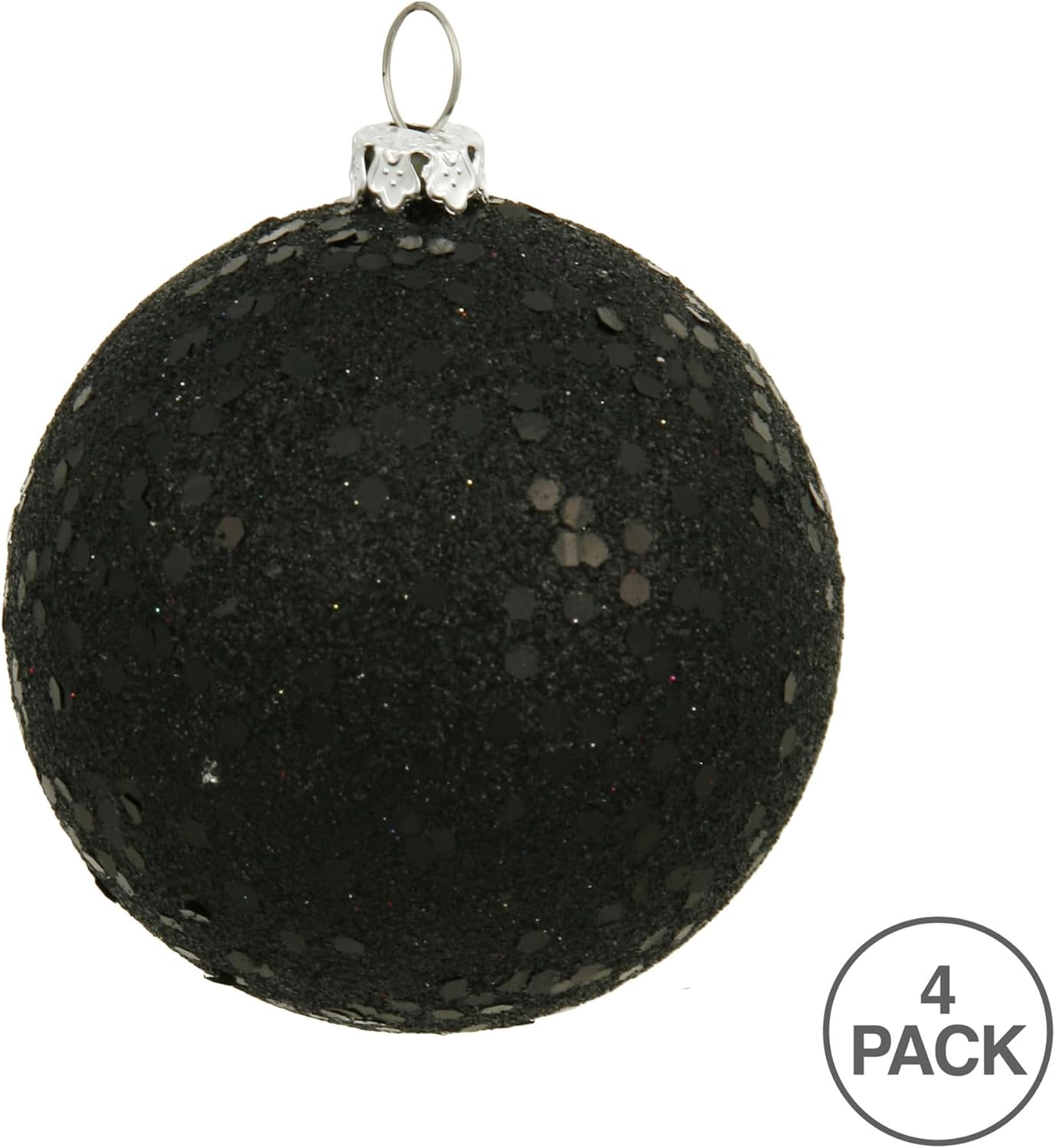Vickerman 6" Black Sequin Ball Ornament, 4 per Bag