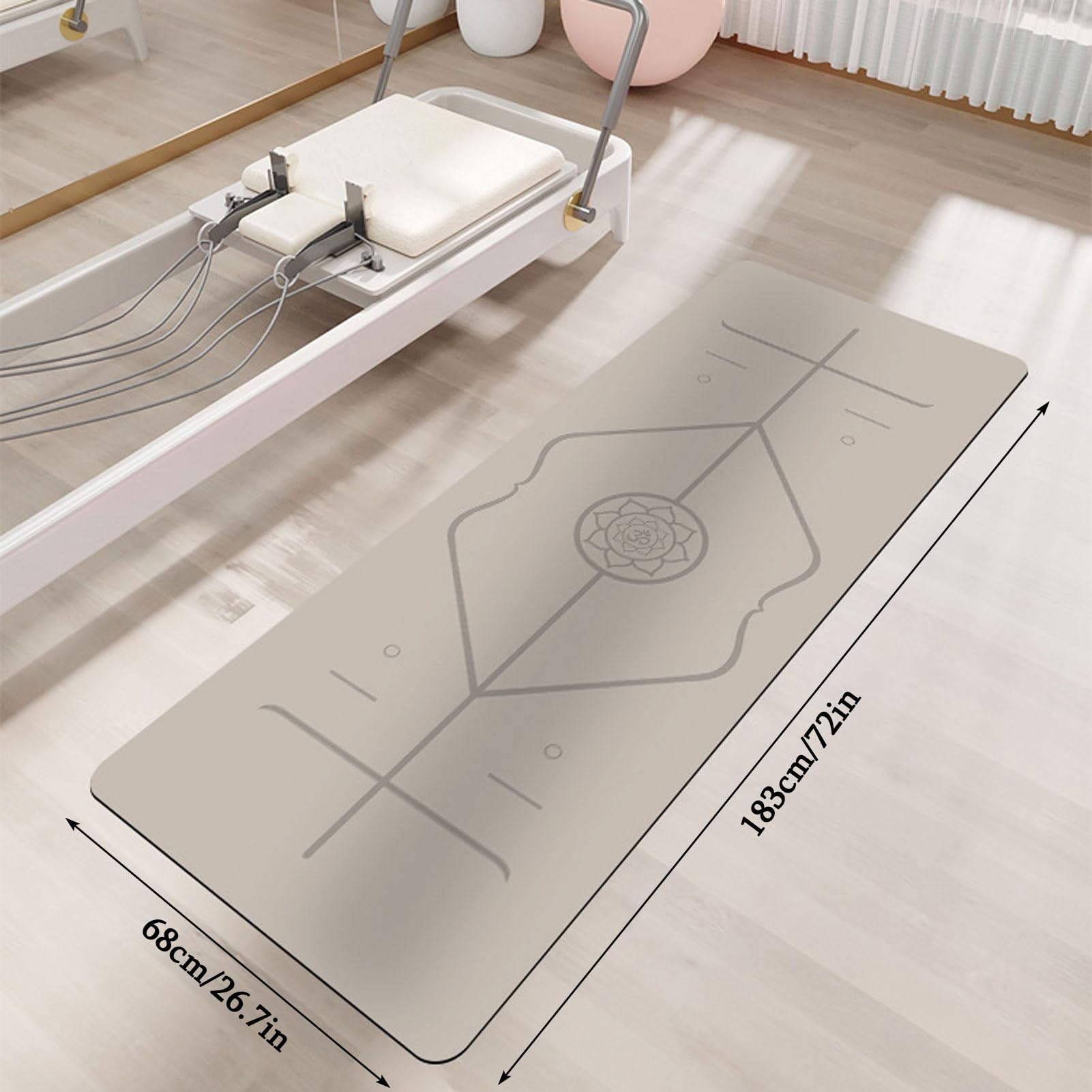 Esterilla Yoga Antideslizante, Esterilla Yoga Viaje, Esterilla Pilates Gruesa, Esterilla Deporte para Mujeres y Hombres, Incluye Lineas de Posición Corporal (1 183x68x0.5cm)