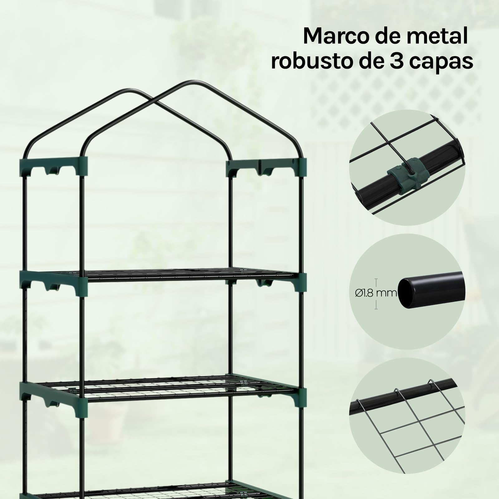 WOLTU Invernadero de Jardín, Invernadero Caseta con 3 Estantes, con Puerta Enrollable, PE 140g/m² Impermeable, para Cultivos Macetas Plantas, Blanco, 69x49x158 cm