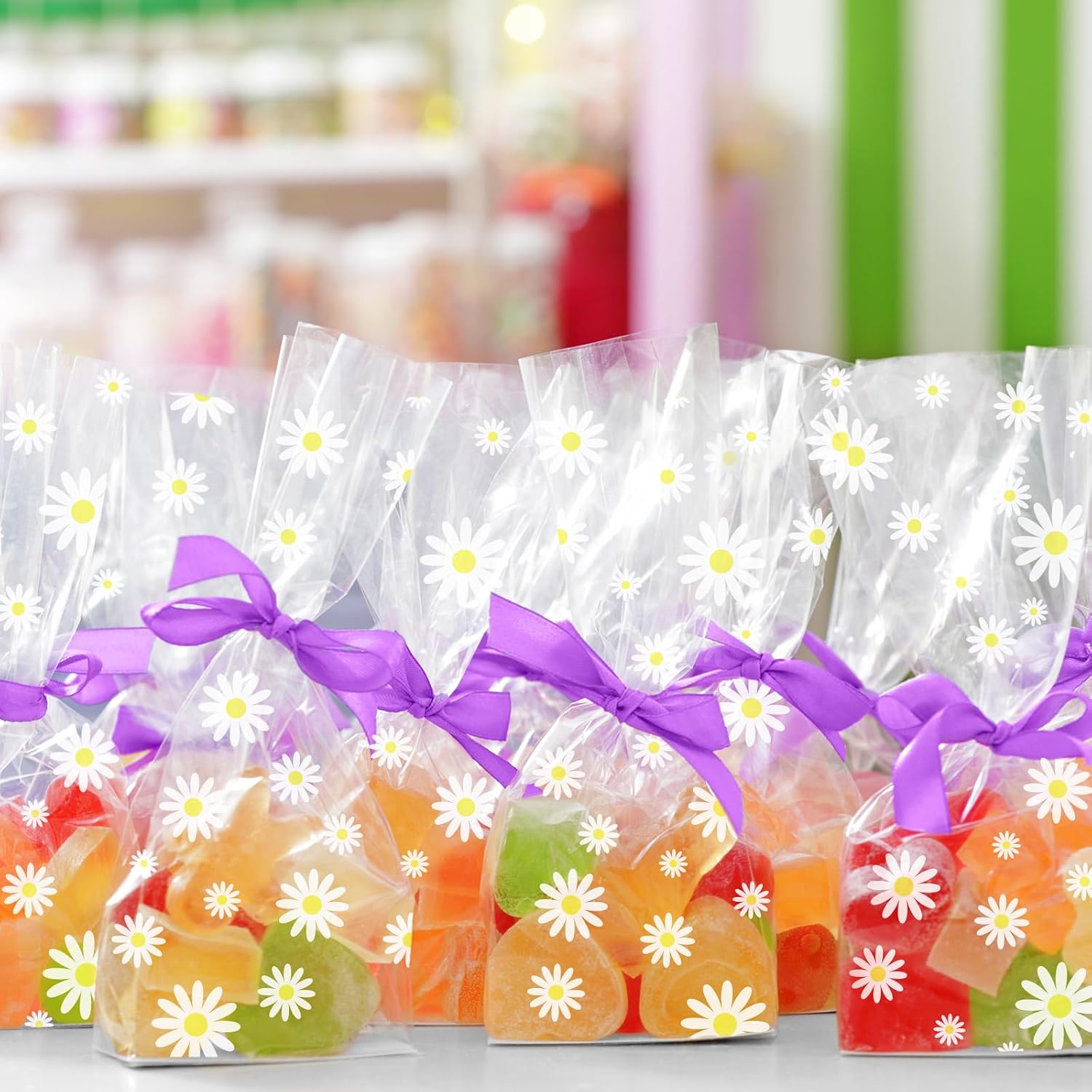 Whaline Daisy Cellophane Wrap Roll 100ft x 16 In 2.5Mil Thick Cellophane Paper Crystal Floral Clear Cello Wrapping Paper for Spring Treats Gifts Bouquet Flower Basket Party Favor