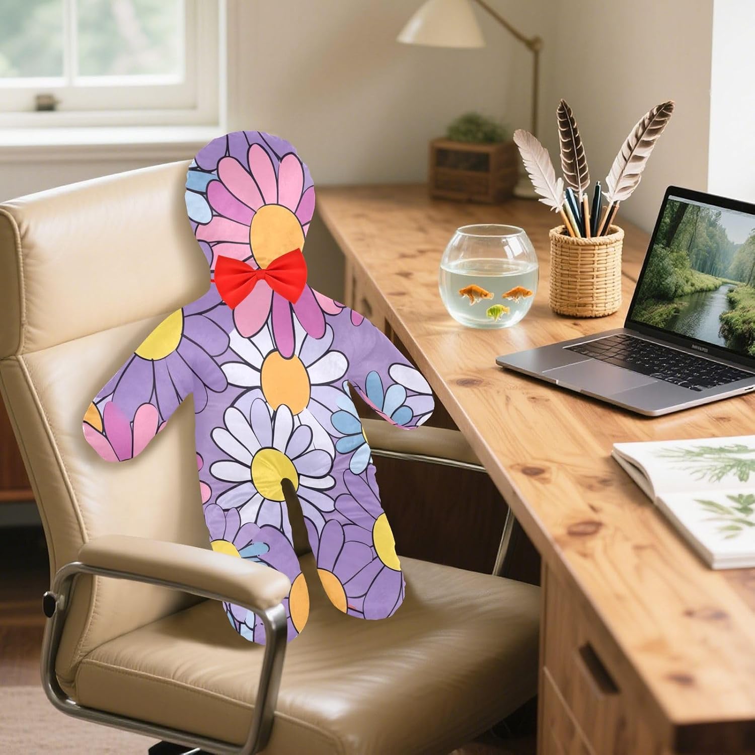 Purple Daisy Human-Shaped Pillow Soft Body Pillows Washable Velvet Pillows for Anxiety Relief Sleeping Cuddling & Support