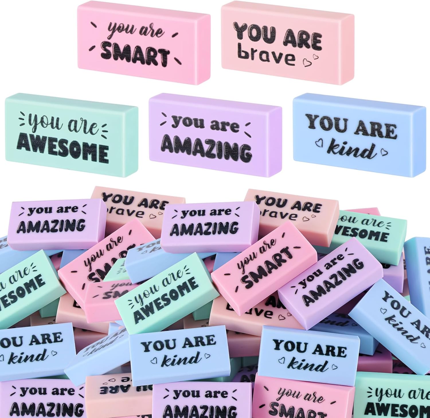100 Pcs Inspirational Pencil Erasers Bulk Fun Motivational Eraser for Kids Students Teachers Back to School Office Supplies Prize Reward Graduation Gift