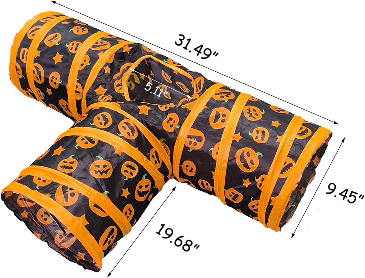 Halloween Cat Tunnel Toy, Cat Tunnel, Crinkle Play Tube for Kittens and Cats, Tunnel Tube, Pumpkins Cat Play Tunnel, Cats with Cube Tent Toys Combo Car Tunnels for Indoor Cats L Size