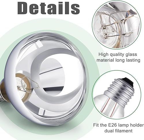 Vista 8 de VIHOSE Paquete de 2 lámparas de calor de 250 W, 120 V, R40, bombillas incandescentes de vidrio, bombillas de calefacción incandescentes para Plateado