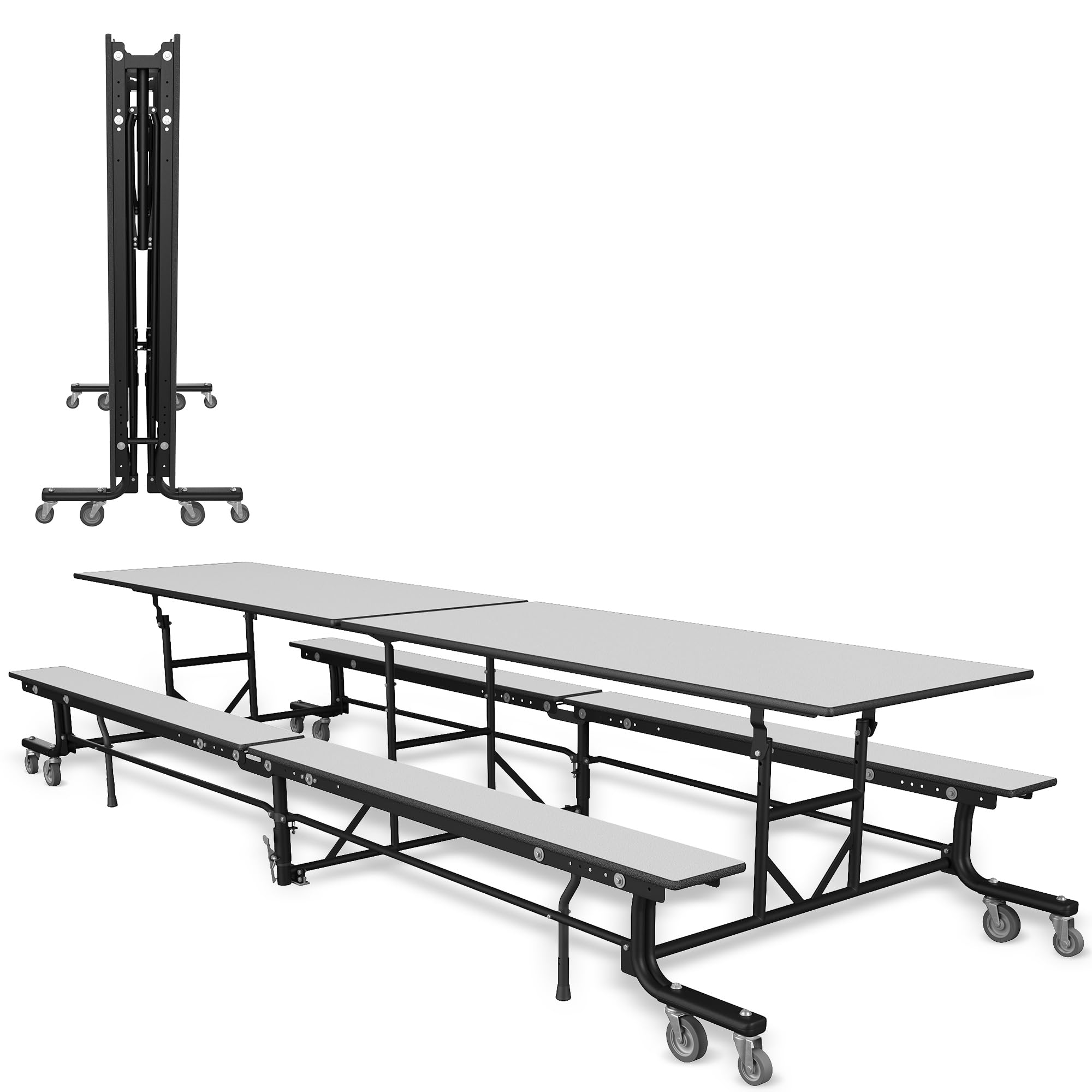 Palmer Hamilton Mobile Folding Bench Cafeteria Table, 12' Long Table with Casters, Commercial Grade, Durable & Space-Saving for School, Office,