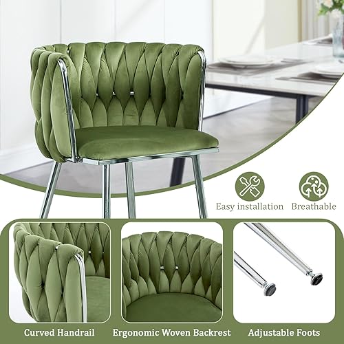 Miniatura 19 de Juego de 2 sillas de comedor de terciopelo, sillas tapizadas tejidas para sala de estar, sillas modernas de cocina y comedor, sillas decorativas de