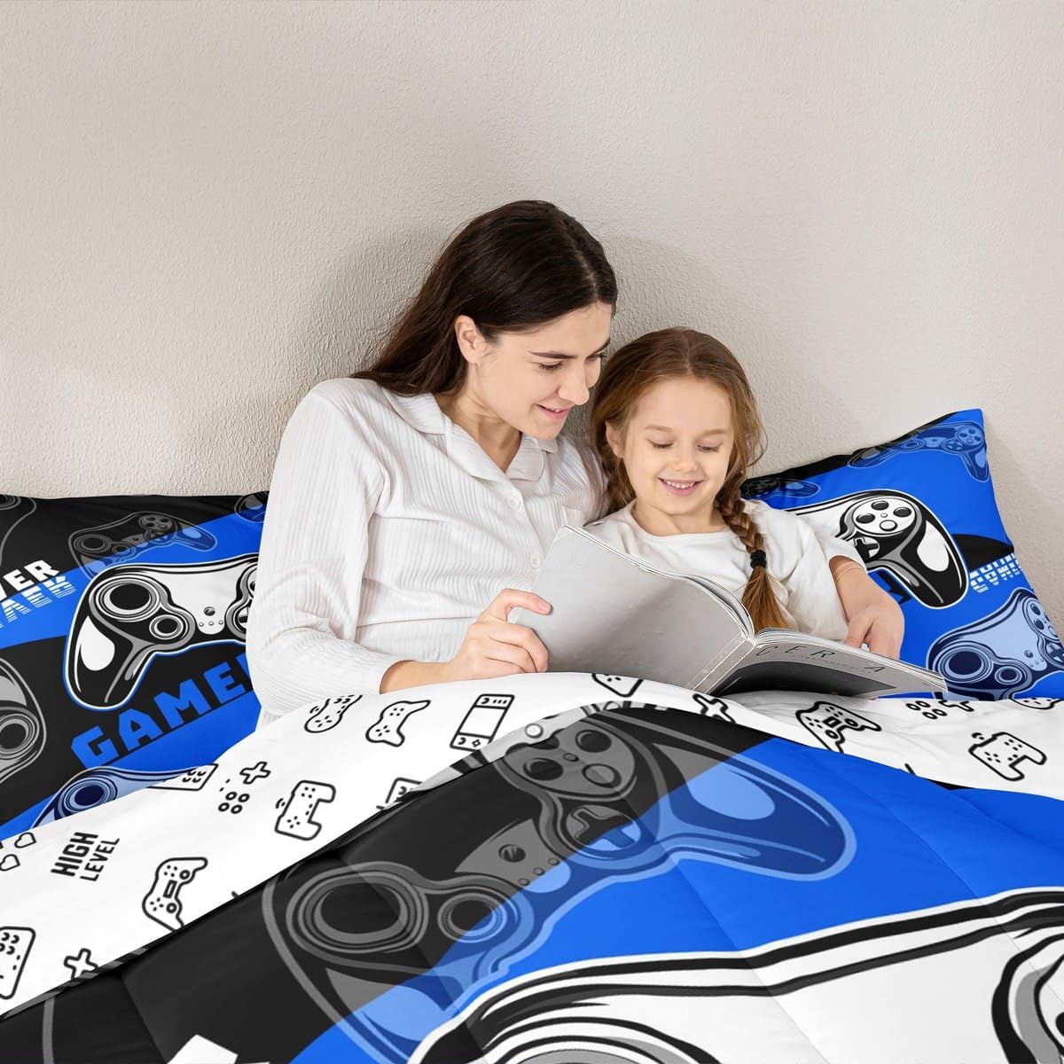 Erosebridal Gamer Comforter Sets for Boys Black and Blue Gaming Twin Size Bedding Set Kids Video Game Bed Comforter Set Teens Gamepad Quilt Set All Season, 1 Comforter with 1 Pillowcase