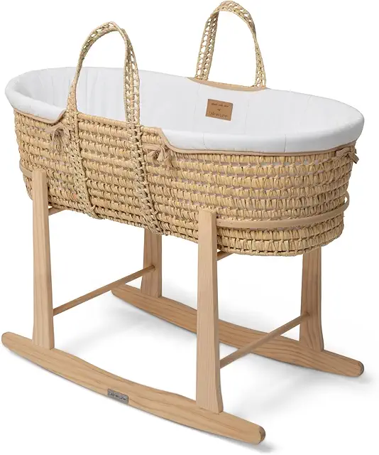 Clair de Lune Organic Palm Moses Basket with Rocking Stand - Award-Winning Baby Bassinet