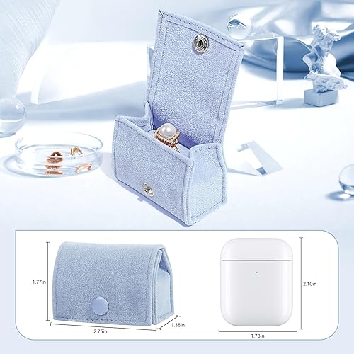 Vista 4 de Caja compacta de terciopelo para anillos con interior y exterior de felpa, mantén tus anillos seguros y elegantes sobre la marcha. Regalo ideal
