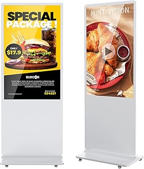 55 Inch 4K Digital Signage Display, Indoor Floor Standing Advertising Display Kiosk Android System,Commercial LCD Totem Support HDMI-in,Free Customization Stickers and Lifetime CMS System(White)