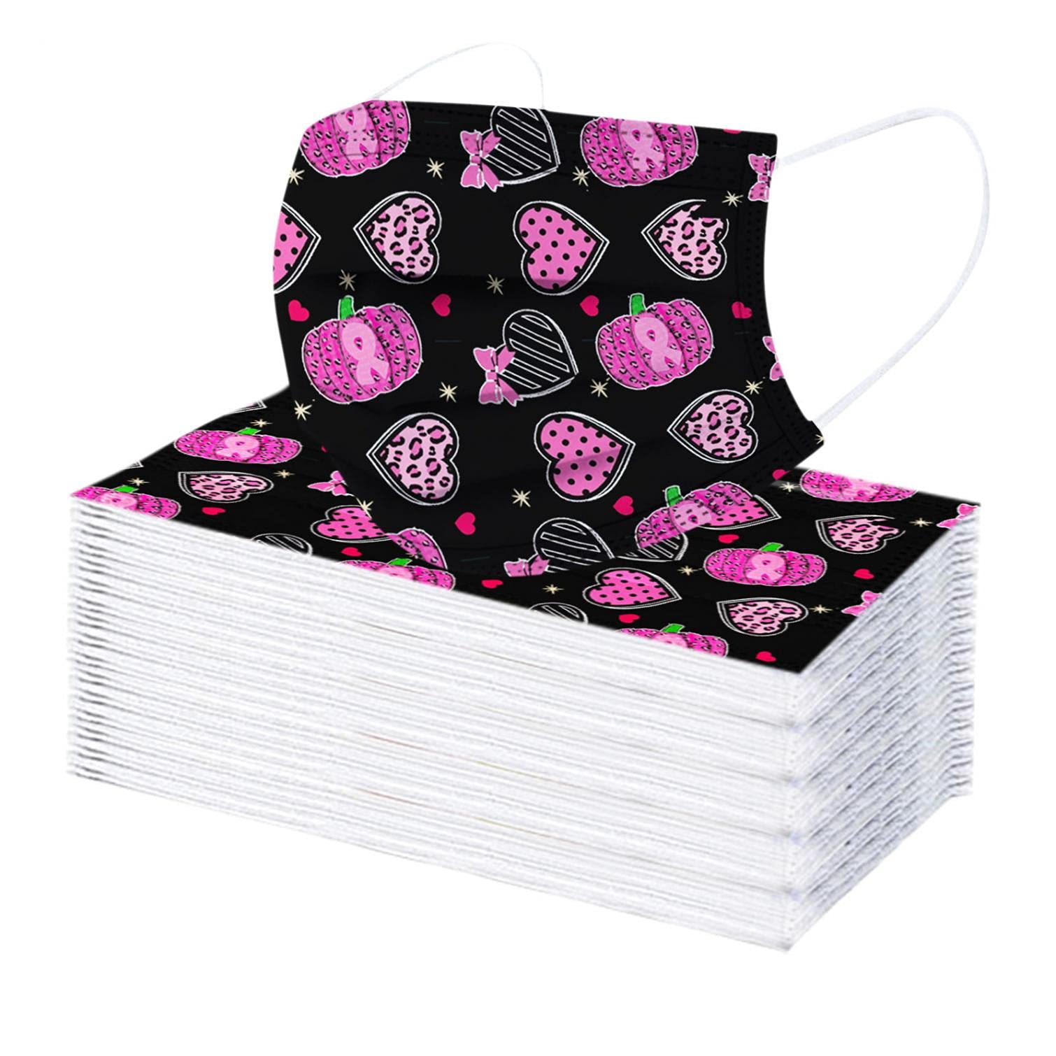 CelendiAdults Disposable_Face_Masks_Breast Cancer Awareness Pink Ribbon_Bandana Breathable Comfort Fabric for Daily Protection