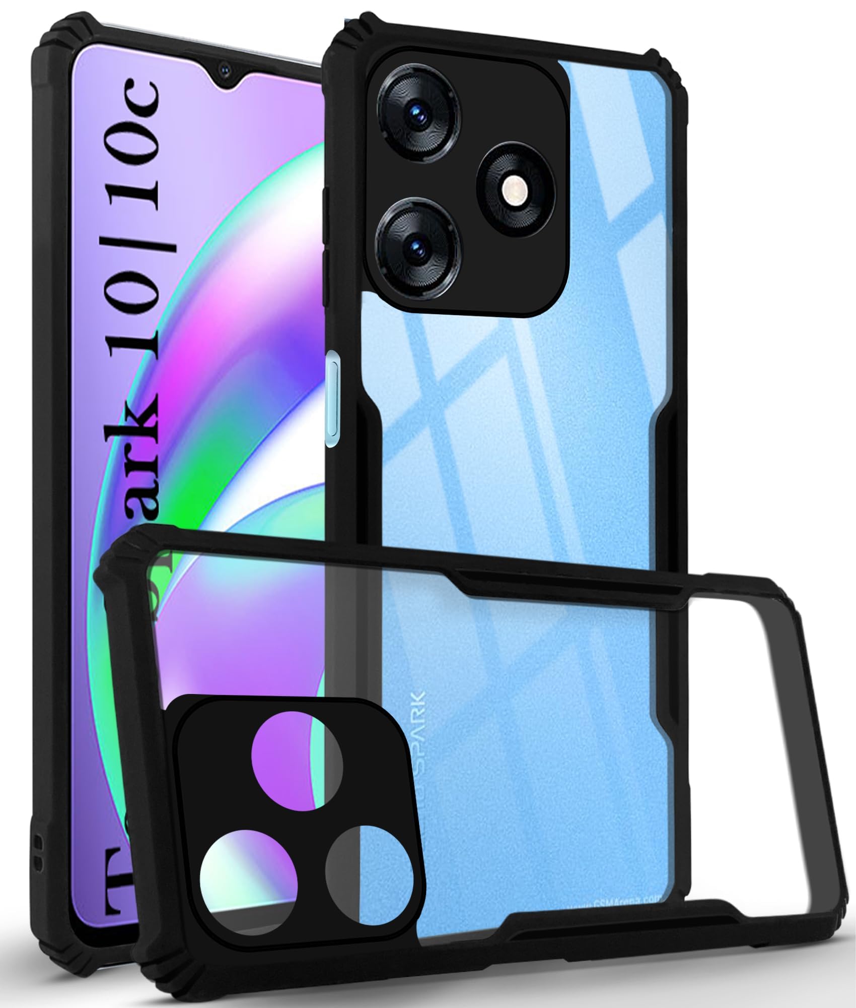Jkobi Back Case Cover for Tecno Spark 10 | Tecno Spark 10C (Polycarbonate with Shockproof Clear Panel | Black) (B0DBVFF4GS) Amazon Price History, Amazon Price Tracker