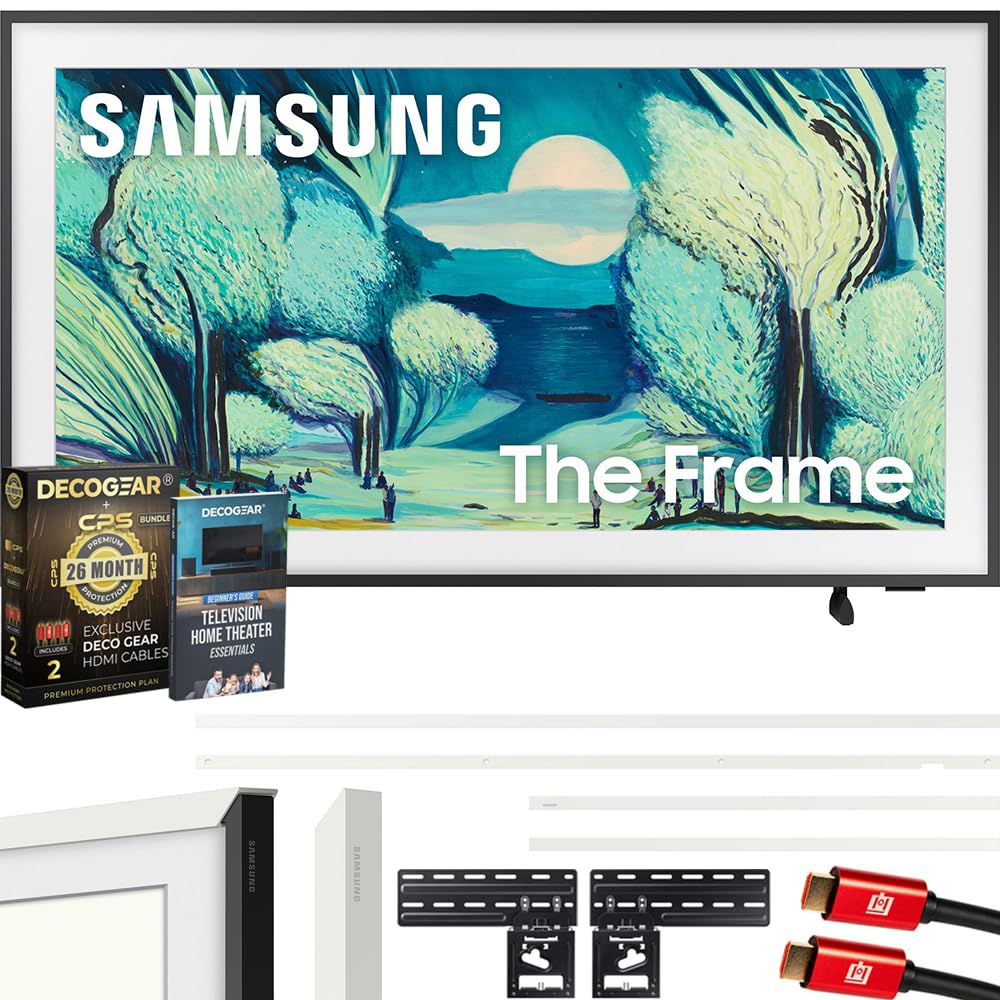 Samsung QN50LS03FA 50 The Frame QLED 4K AI TV 2025 Bundle with Modern White Bezel CPS 26 Month