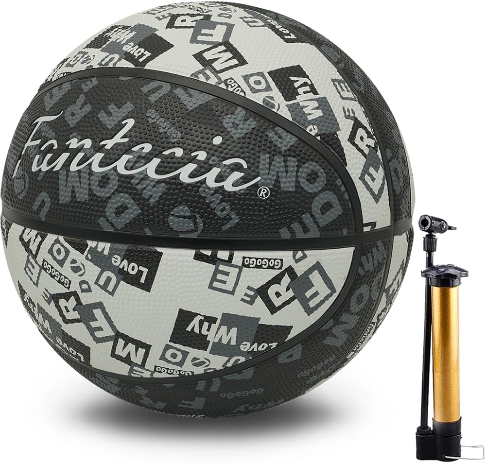 Basketball Size 5, Black & White Graffiti Basketballs with Pump, Perfect for Street Style