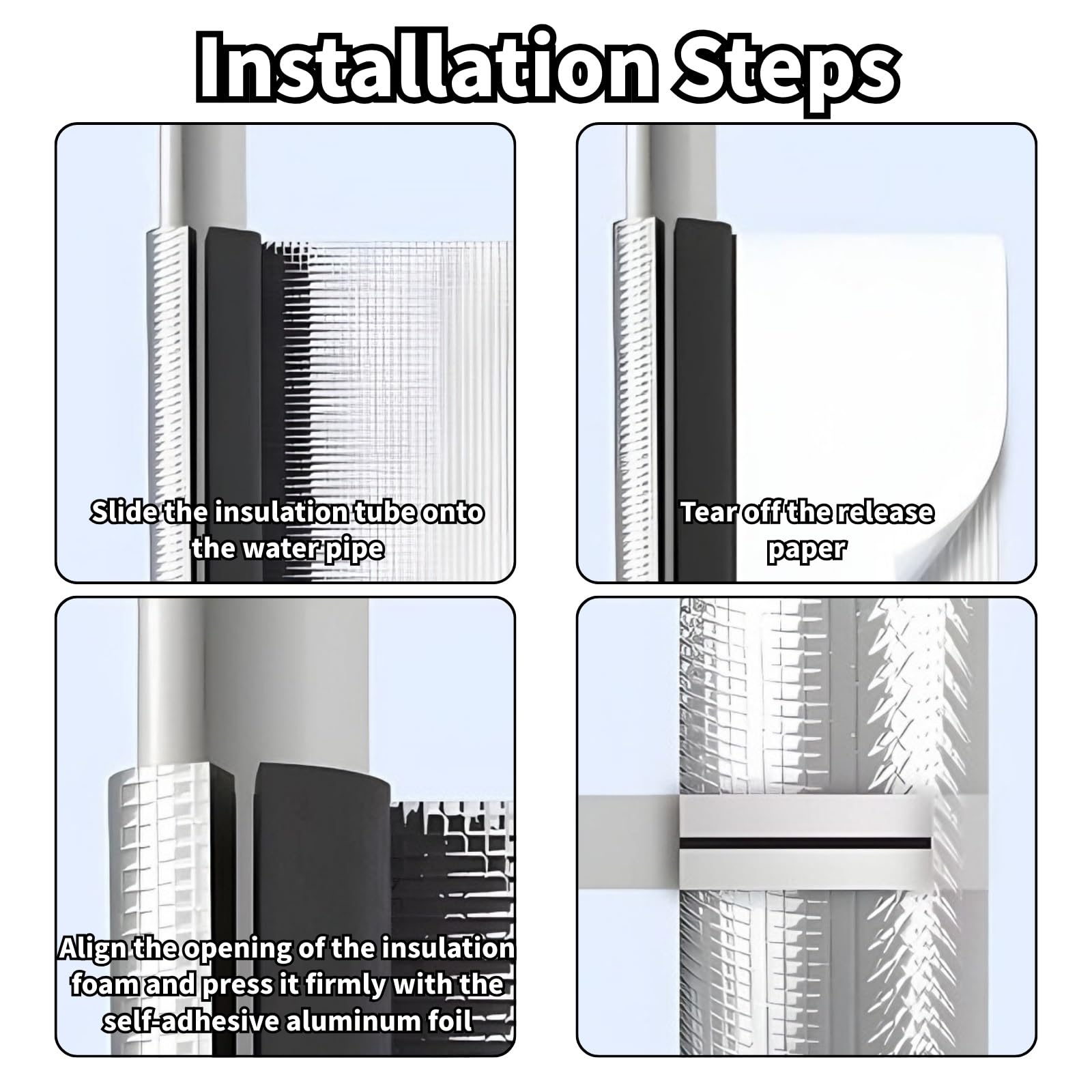 Tubo De Espuma, Fundas De Aislamiento Térmico Para Tuberías Exteriores, Coquilla Aislamiento De Aluminio Autoadhesivo Anticongelante Manguera Aislante De Caucho ID 48(ID219mm x T50mm x L0.9m)