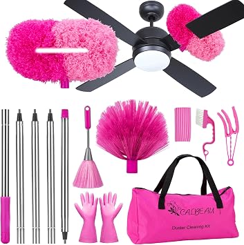 CALBEAU Ceiling Fan Cleaner Duster with 60 inch Extension Pole, Dusters for Cleaning High Ceiling Fan Blades, Dusters Kit with Storage Bag, Cleaning Tools for Families 13pcs
