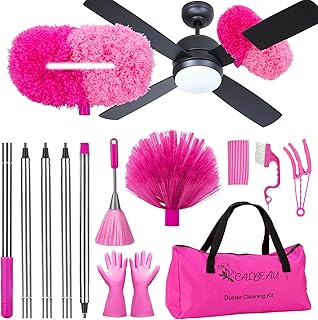 Ceiling Fan Cleaner Duster with 60 inch Extension Pole, Dusters for Cleaning High Ceiling Fan Blades, Dusters Kit with Storage Bag, Cleaning Tools for Families (13pcs)
