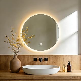 20 Inch Round LED Bathroom Mirror with Lights, Lighted Vanity Bathroom Mirror with Backlit, Stepless Dimmable & 3 Colors (3000K/4000K/6000K), IP54 Waterproof