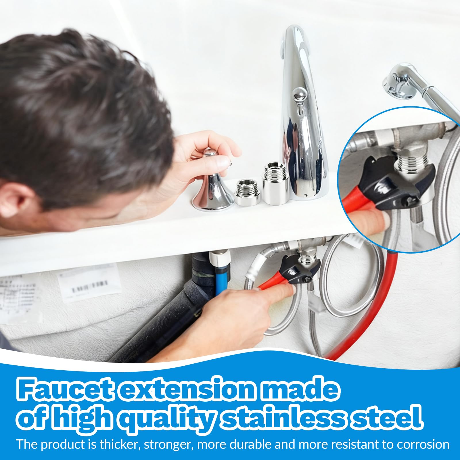 15 extensiones de grifo de 1/2 pulgadas, acero inoxidable, extensión de alcachofa de ducha, 10/20/30/40/50 mm (IG Ø 19,5 mm x AG Ø 20,3 mm) Manguera de ducha Extensión Tubo de extensión de acero