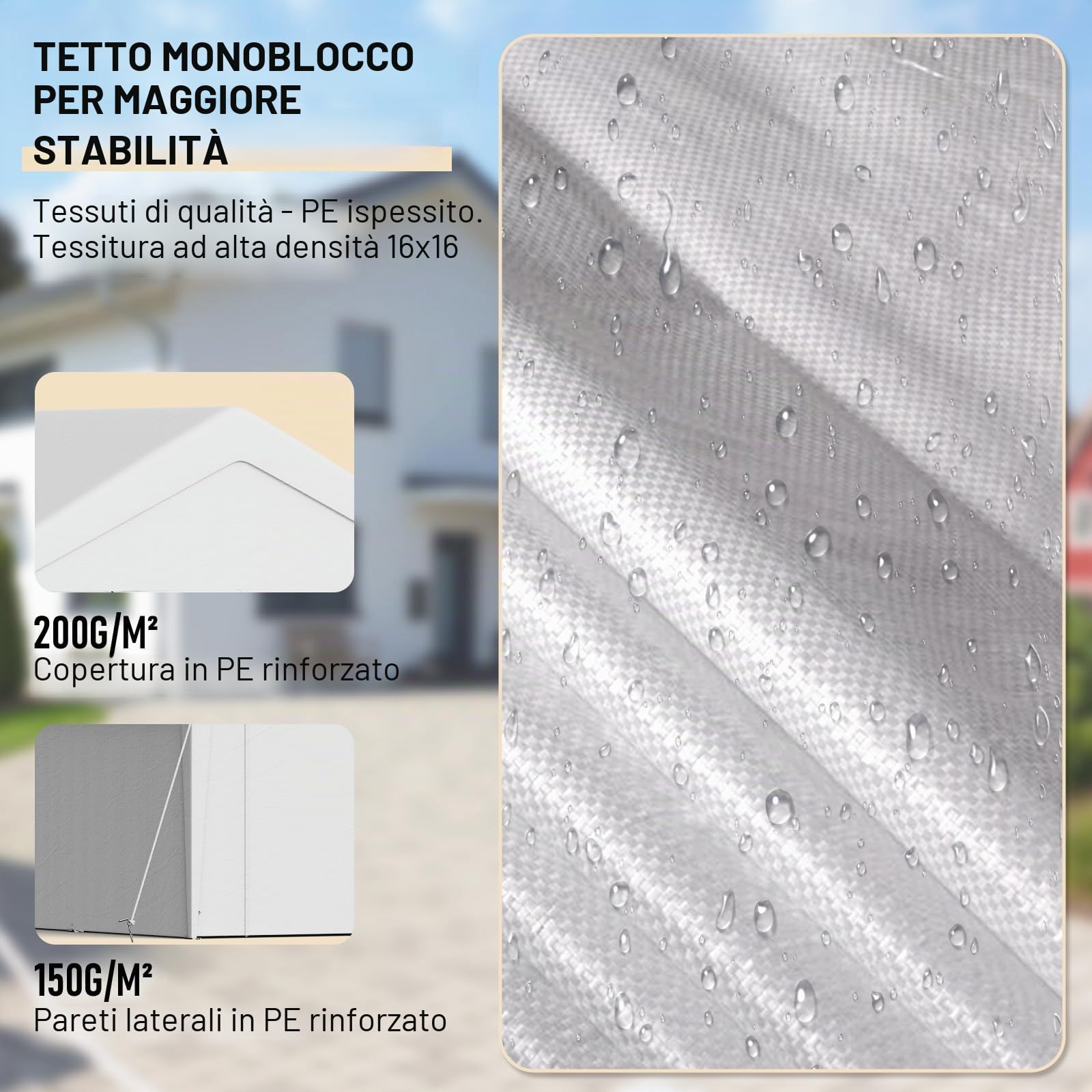 Carport Tenda Garage 4 x 6 m – Tenda da garage impermeabile con pareti laterali rimovibili – Resistente ai raggi UV – Rifugio invernale per auto, SUV, camion, barca, tenda da giardino, garage, bianco
