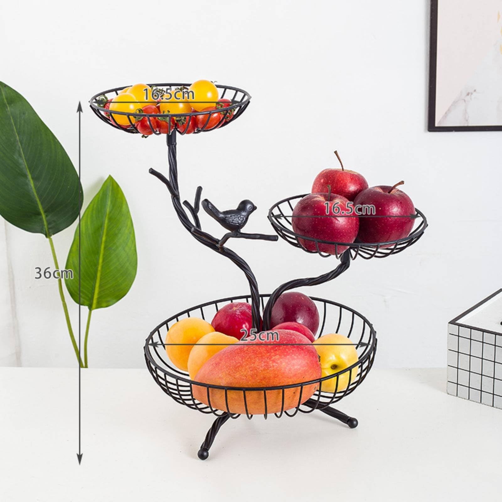 Baoblaze Cestino Industriale Portafrutta Organizer Scaffale Metallo Verniciato con Profilo Slanciato Separati per Frutta E Dolci Adatto per Cucina Sala da Pranzo Tavolino Bancone